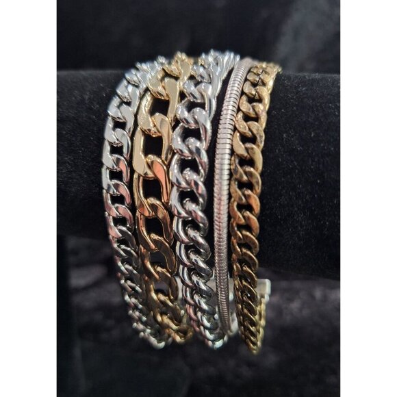 EUC Jenny Bird Mixed Metal Multi-Chain Bracelet Silver & Gold Tone Adjustable Le - Picture 3 of 6